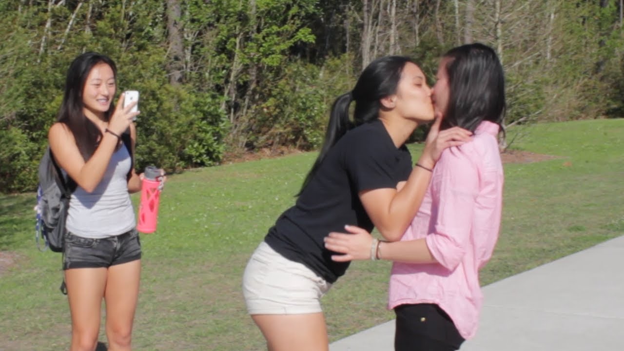 Asian teens kissing